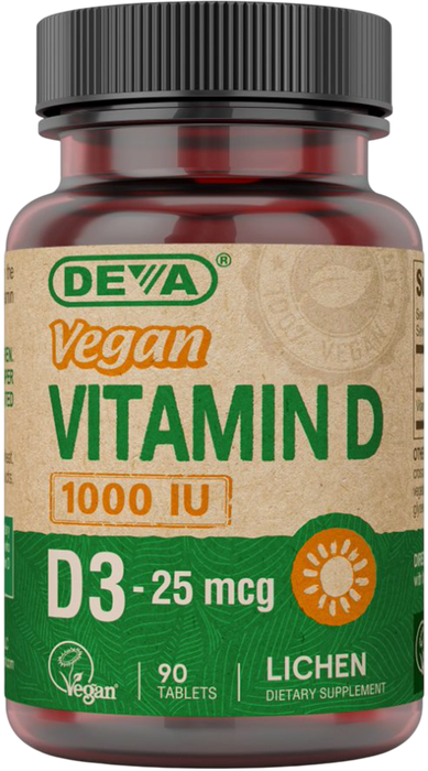 Vegan Vitamin D3 1000 IU 90 Tablets by Deva Nutrition