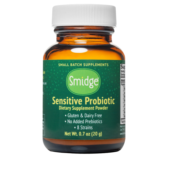 Smidge Sensitive Probiotic Powder 20g bottle — hypoallergenic, filler-free probiotic supplement
