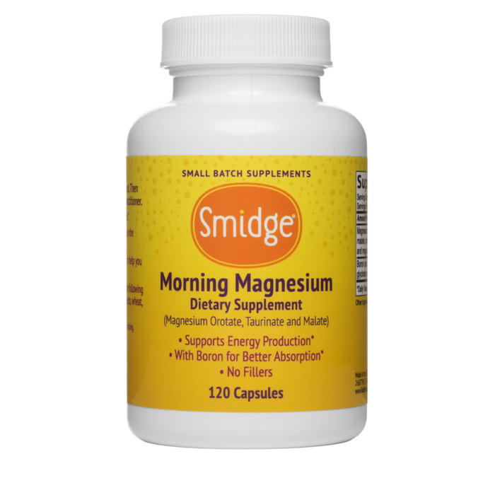 Smidge Morning Magnesium 120 capsules – front of bottle