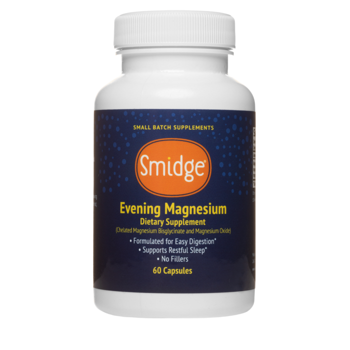 Smidge Evening Magnesium 60 capsules bottle — magnesium bisglycinate complex for sleep and muscle recovery