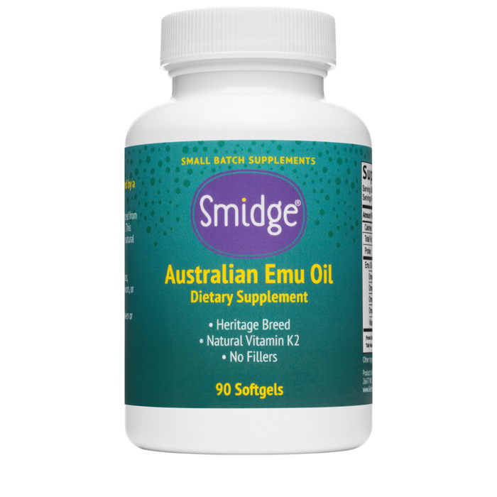 Smidge Australian Emu Oil 90 softgels bottle, white background