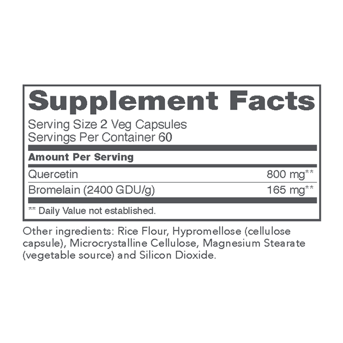 Quercetin with Bromelain 120 caps Supplement Facts Label