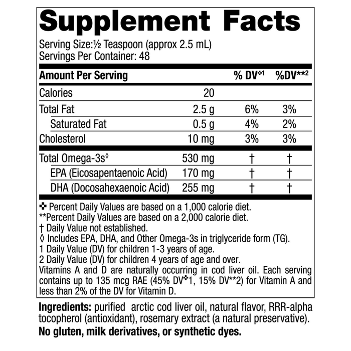 Children's DHA Strawberry 4 ounces Supplement Facts Label