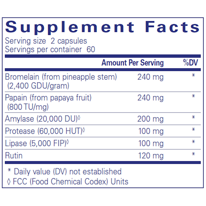 A.I. Enzymes 120 capsules Supplement Facts Label