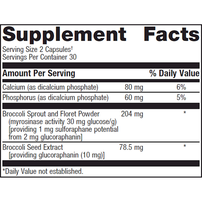 SulforaClear 60 Capsules Supplement Facts