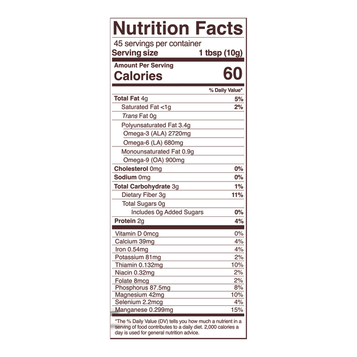 Organic Golden Flax Seed 16 oz Nutrition Facts Label
