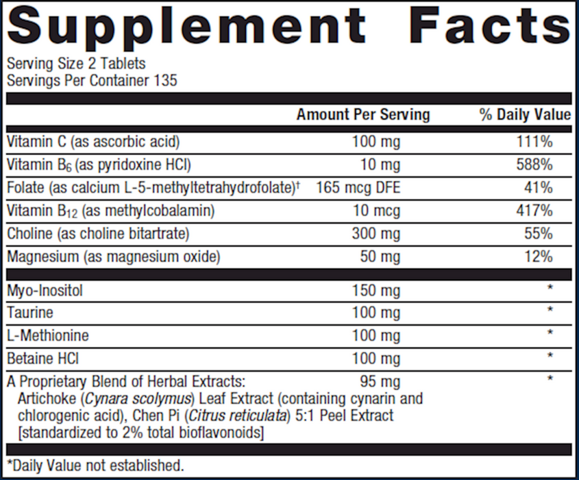 Lipo-Gen 270 tablets Supplement Facts Label