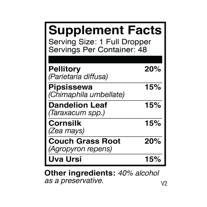 Kidney & Bladder Tincture 2 oz Supplement Facts Label