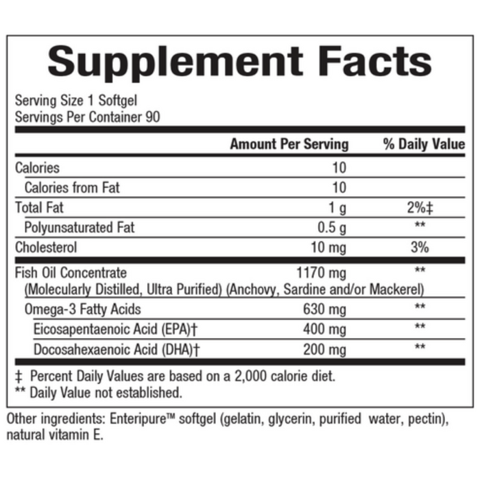 OptiMega-3 180 softgels Supplement Facts Label
