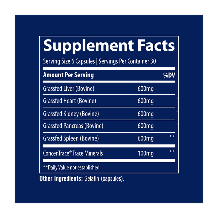 Beef Organs 180 capsules Supplement Facts Label