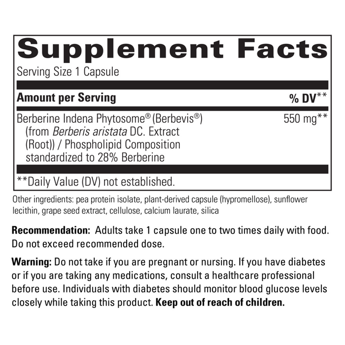 Berberine Phytomax 60 capsules Supplement Facts Label
