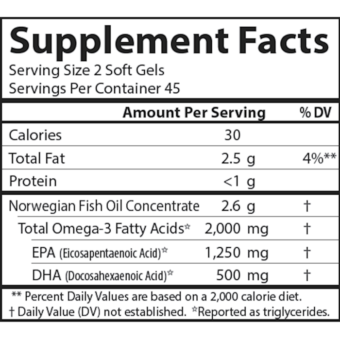 Maximum Omega 2000 90 softgels Supplement Facts Label