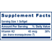 Low-Dose Vitamin K2 (MK-7) 90 softgels Supplement Facts Label