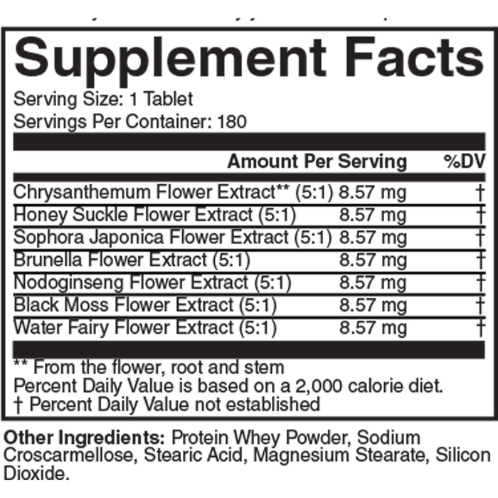 Seven Flowers 180 tablets Supplement Facts Label