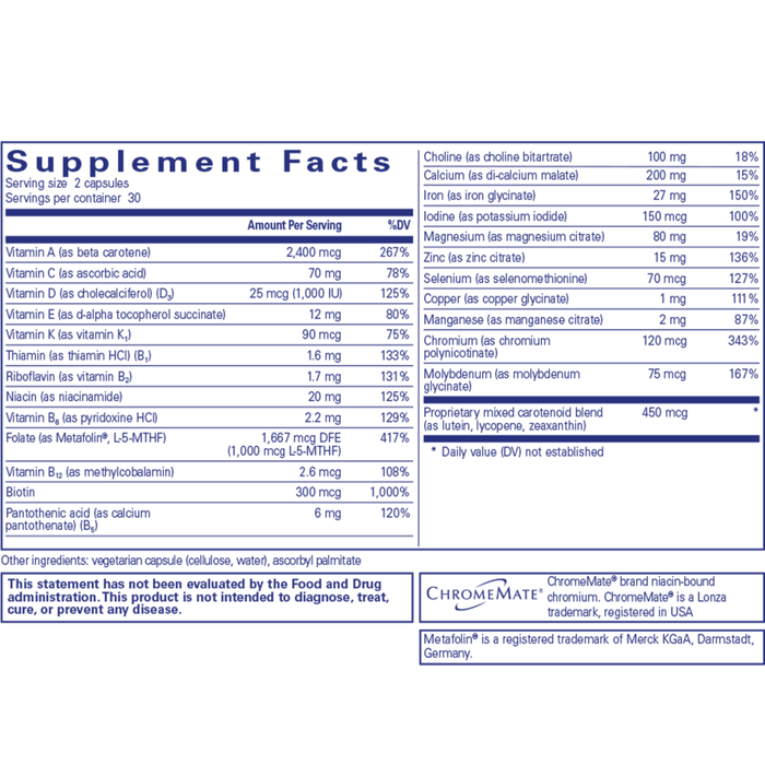 Women's Nutrients 60 caps Supplement Facts Label