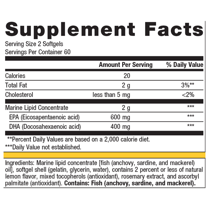 OmegaGenics Fish Oil EPA-DHA 500 mg 120 softgels Supplement Facts Label