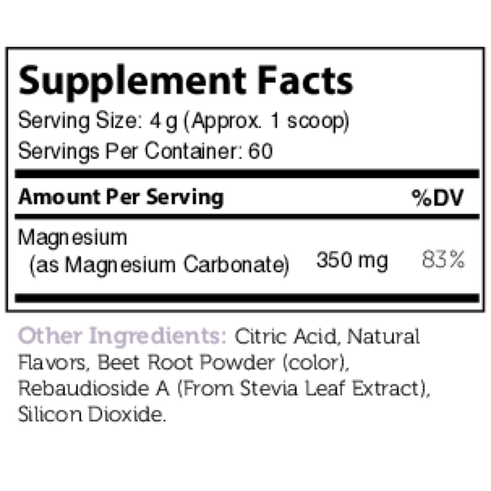 Magnesium Powder 8.5 oz Supplement Facts Label