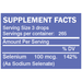 Selenium Liquid 2 oz Supplement Facts Label