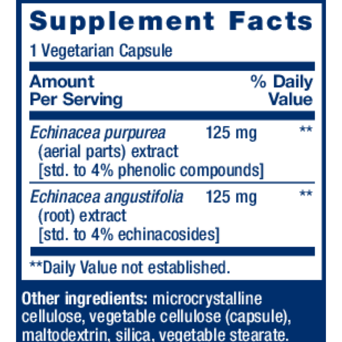 Echinacea Elite 60 capsules Supplement Facts Label