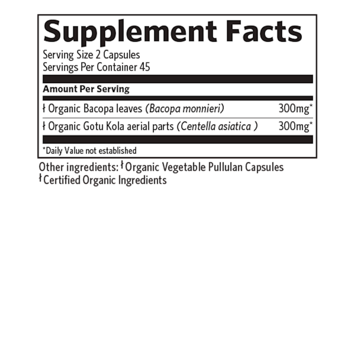 Organic India, Memory Support Mental Clarity  90 Capsules, supplement label 