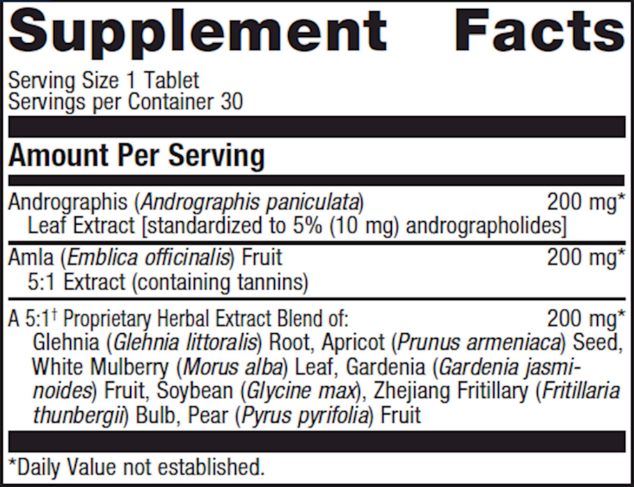 Andrographis Plus 30 tablets Supplement Facts Label