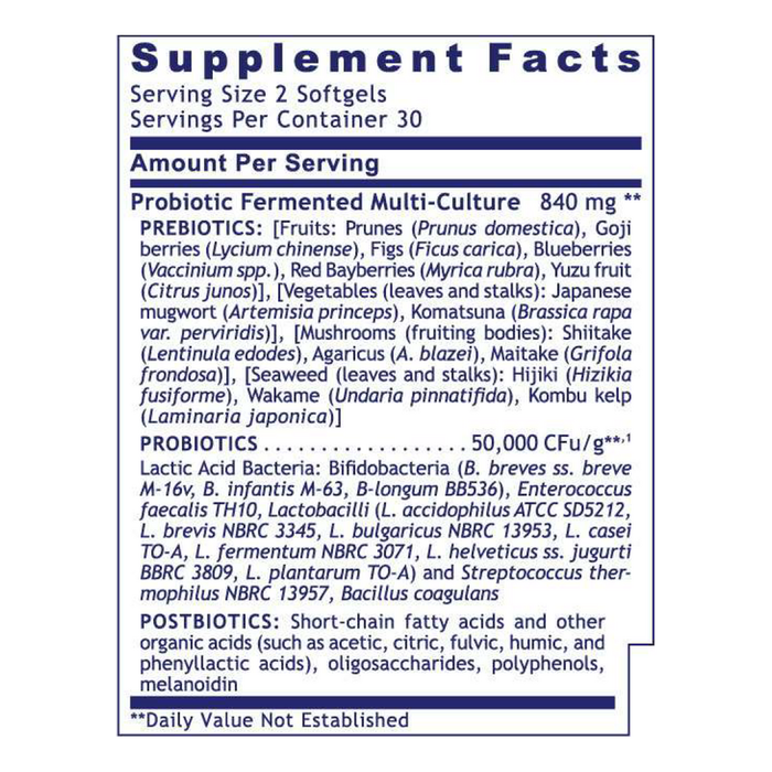 Premier Probiotic 60 softgels Supplement Facts Label