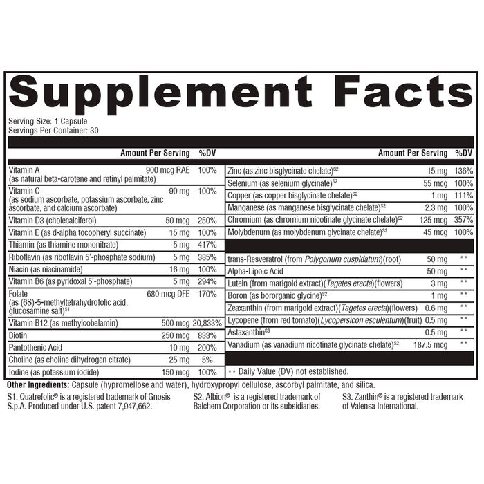 Multi BasiX 30 capsules Supplement Facts Label