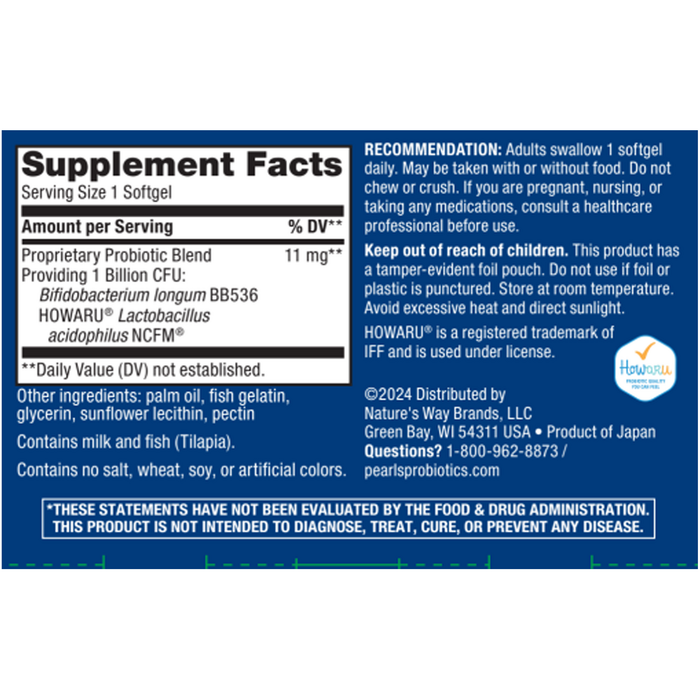 Acidophilus Probiotic Pearls 90 Softgels by Nature's Way – product label