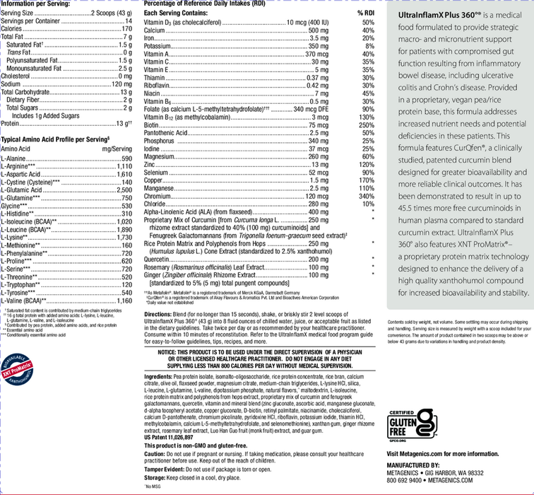 UltraInflamX Plus 360° Mango 14 servings Supplement Facts Label