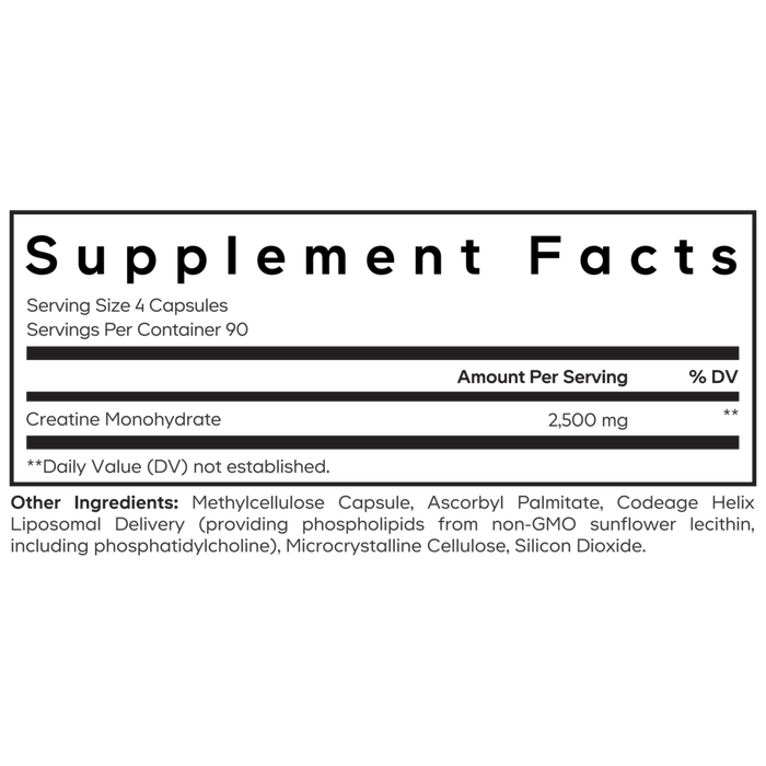 Liposomal Creatine 360 capsules Supplement Facts Label