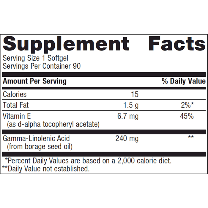 OmegaGenics Borage Seed GLA Oil 240 mg 90 Softgels Supplement Facts Label