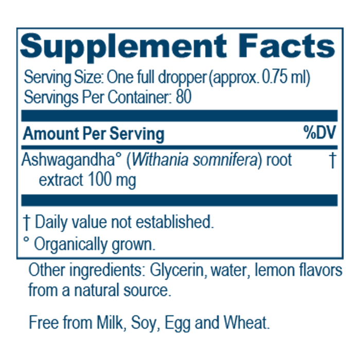 Ashwagandha 2 fl oz Supplement Facts Label
