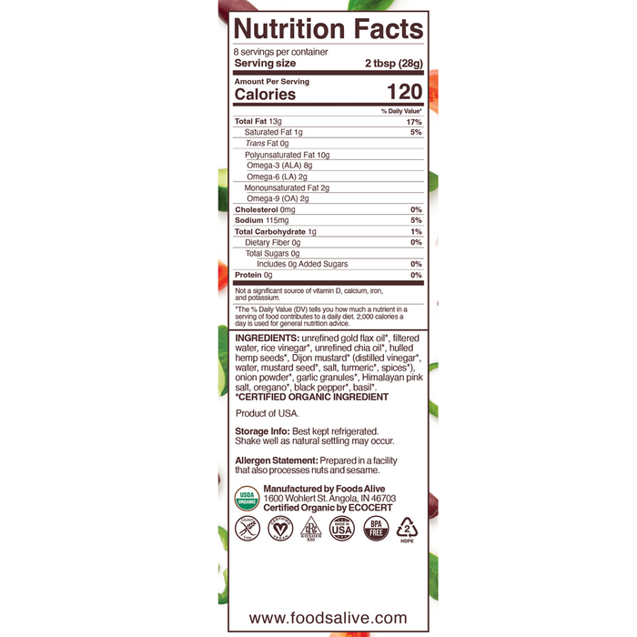 Greek Salad Dressing 8 oz Nutrition Facts Label