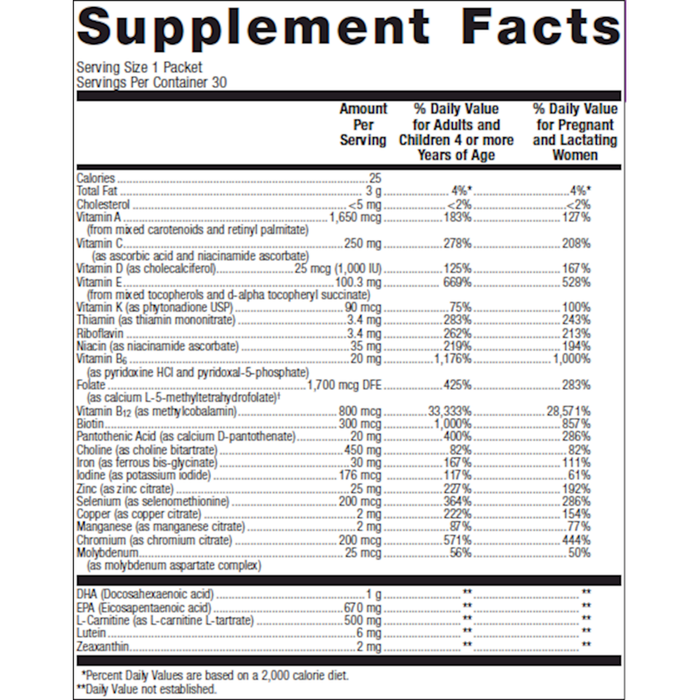 PlusOne Daily Packs 30 Packets Supplement Facts Label