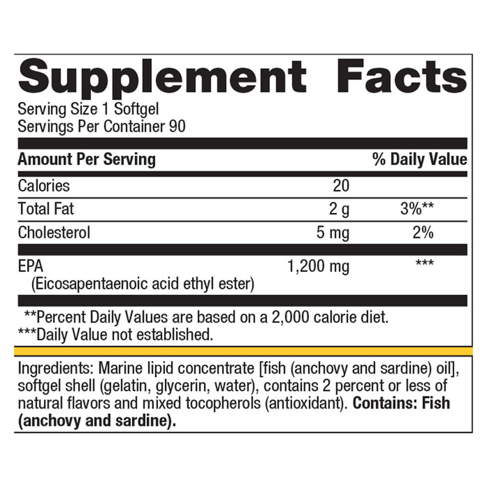 OmegaGenics Fish Oil EPA 1200 mg 90 softgels Supplement Facts Label