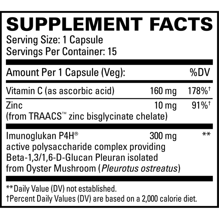 ImunoPleuran Extra Strength 15 capsules Supplement Facts Label
