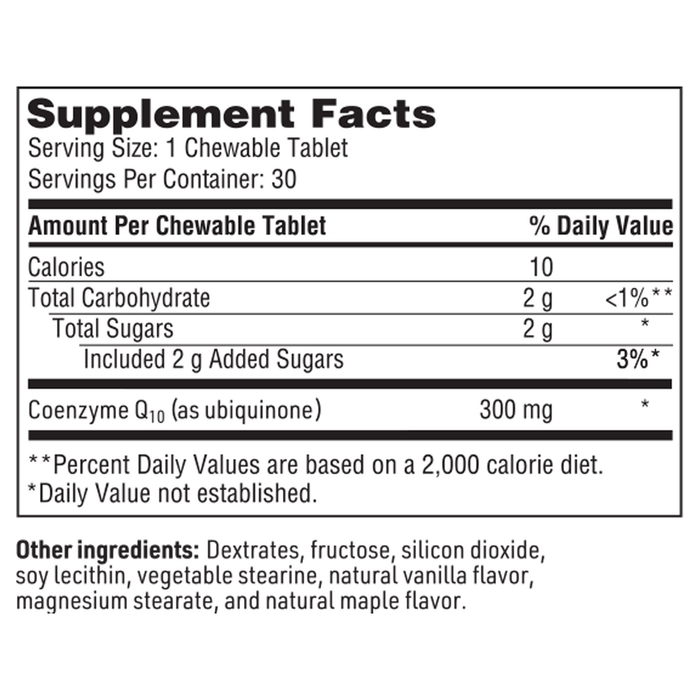Coenzyme Q10 300 mg 30 tablets Supplement Facts Label
