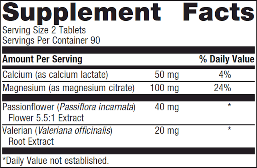 MyoCalm 180 tablets Supplement Facts Label