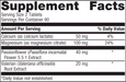 MyoCalm 180 tablets Supplement Facts Label