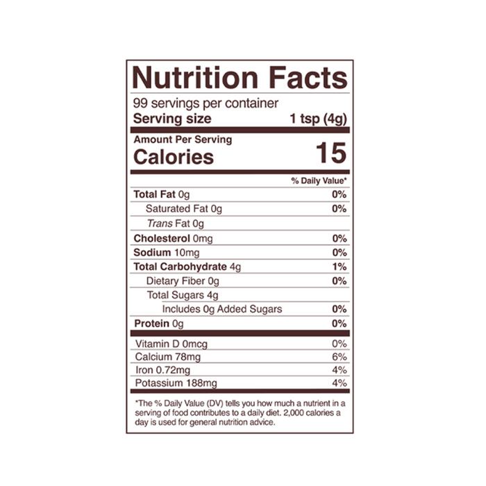 Organic Coconut Sugar 14 oz Nutrition Facts Label
