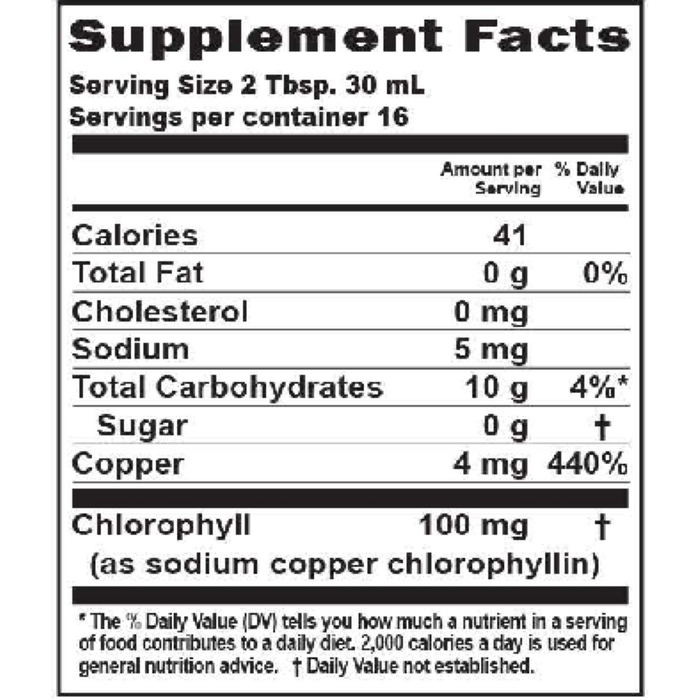 Liquid Chlorophyll Spearmint 16.23 fl oz Supplement Facts Label