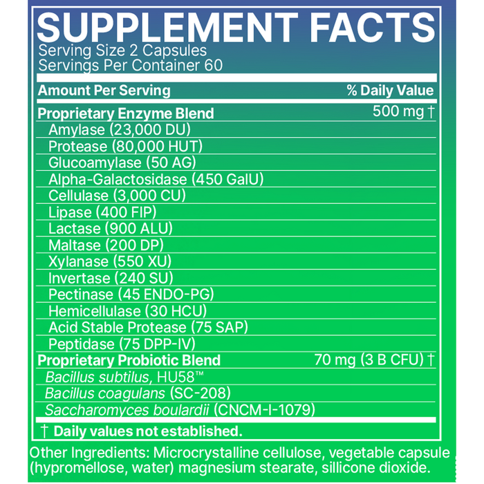 DigestMate 120 capsules Supplement Facts Label