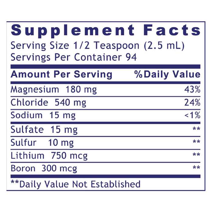 Premier pH Minerals 8 oz Supplement Facts Label