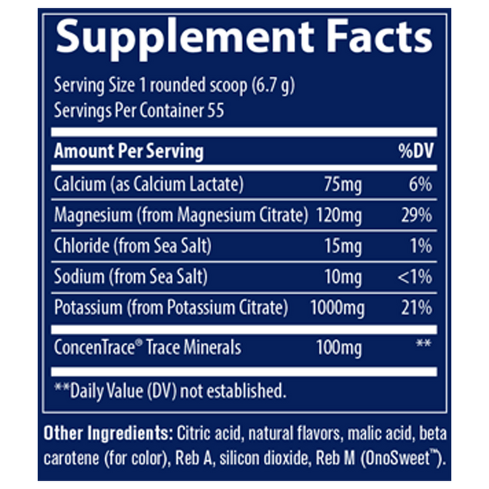 Keto Electrolyte Powder 13 oz Orange Supplement Facts Label