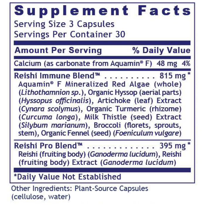 Reishi Immune 90 capsules Supplement Facts Label