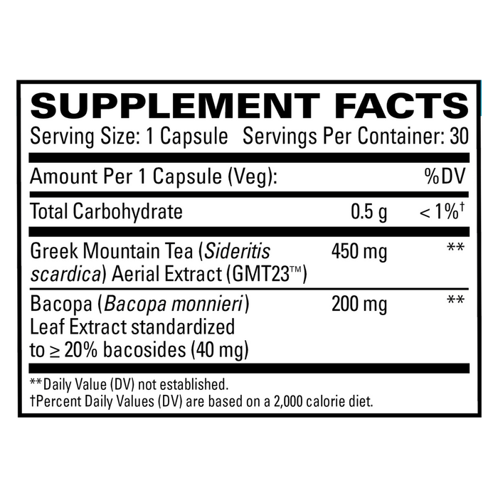 Cognitive Health Plus 30 capsules Supplement Facts Label