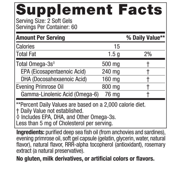 Omega Woman 120 softgels Supplement Facts Label