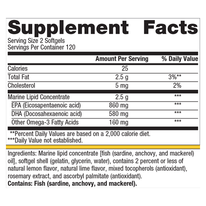 OmegaGenics Fish Oil EPA-DHA 720 mg 240 softgels Supplement Facts Label