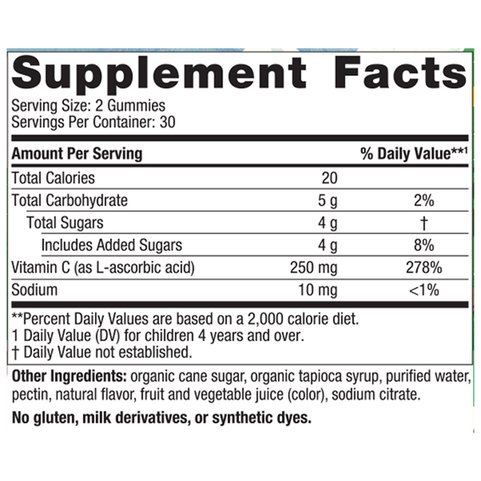 Kids Vitamin C 60 gummies Supplement Facts Label