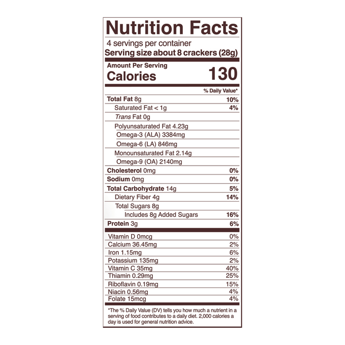 Maple & Cinnamon Sprouted Crisps 4 oz Nutrition Facts Label